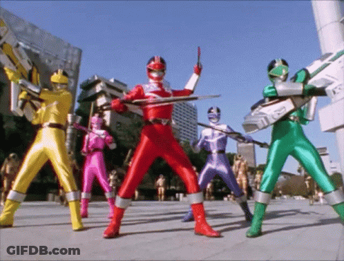 Power Rangers Standing In Line With Weapons GIF