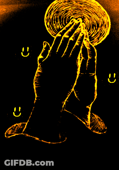 Praying Hands Smiley Face Gold Cartoon GIF