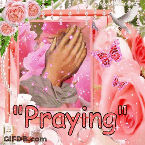 Praying Hands Sparkling Pink Roses Animation GIF