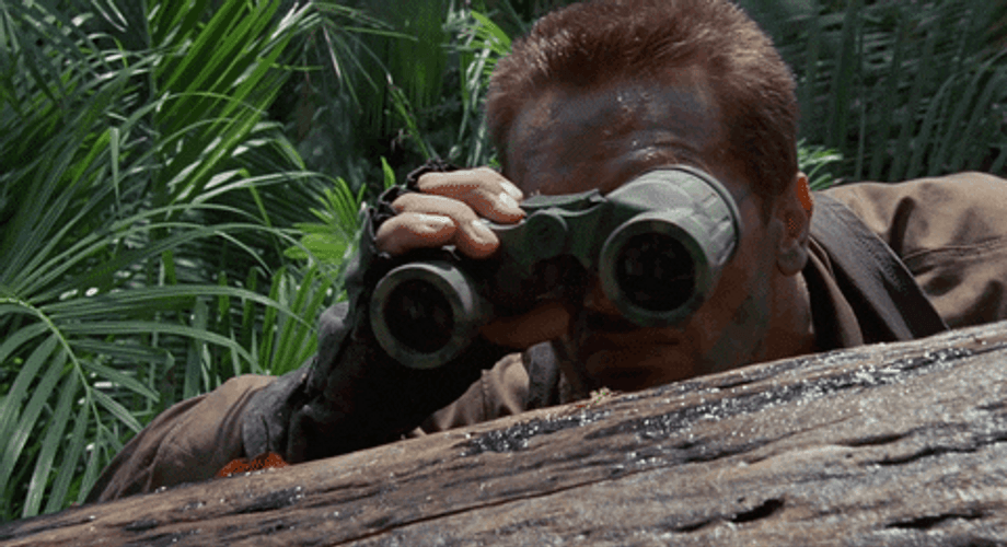 Predator 1997 Arnold Schwarzenegger Spying GIF