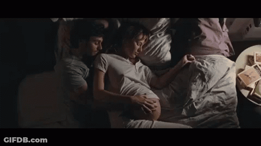 Pregnancy Couple Sleeping Belly Rub GIF