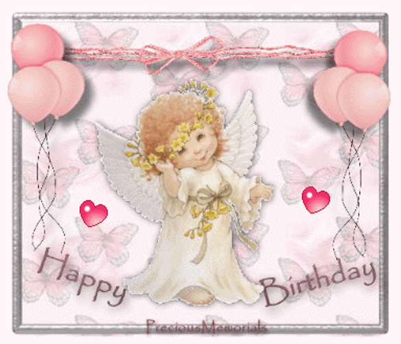 Pretty Angel Full Of Hearts Happy Heavenly Birthday GIF