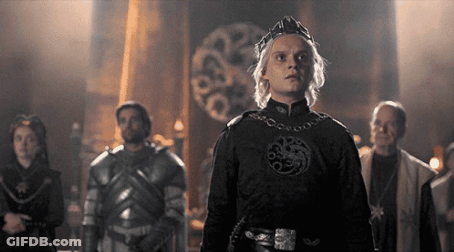 Prince Aegon Raising Sword Rallying Crowd GIF