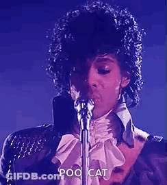 Prince Is Singing Into A Microphone On Stage . GIF