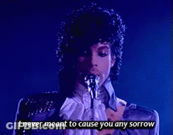 Prince Singing Into A Microphone With The Words " I Never Meant To Cause You Any Sorrow " GIF