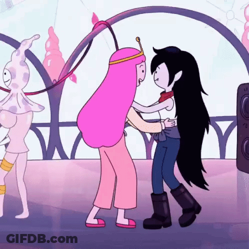 Princess Bubblegum And Marceline From Adventure Time Are Hugging Each Other . GIF