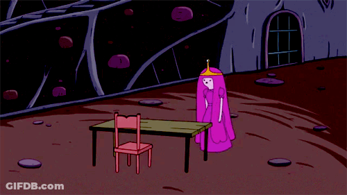 Princess Bubblegum From Adventure Time Is Standing Next To A Chair And A Door GIF