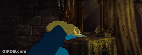 Princess In Blue Dress Sitting At Mirror GIF
