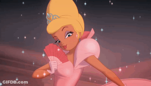 Princess In Pink Dress Holding Pink Fan GIF