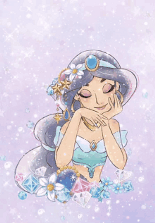 Princess Jasmine Aladdin Beautiful Pose Flowers Sparkle GIF