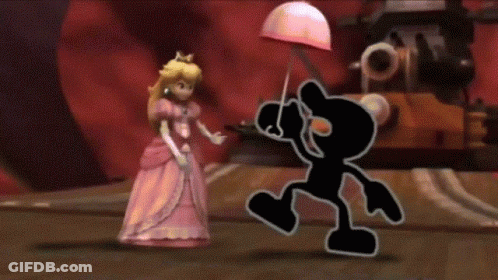 Princess Peach Beside Cartoon Character Holding Umbrella GIF