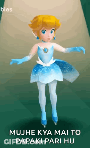 Princess Peach Dancing On Ice In Blue Dress GIF