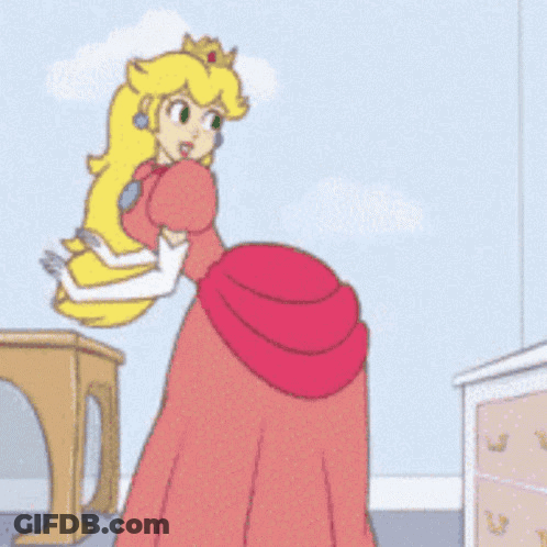 Princess Peach Holding Heart Shaped Object With Prout On Wall GIF