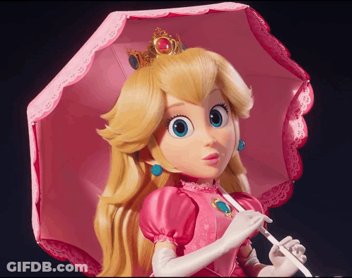 Princess Peach Holding Pink Umbrella With Crown GIF