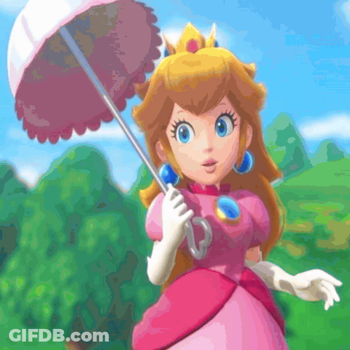 Princess Peach Is Holding An Umbrella In A Cartoon GIF