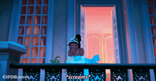Princess Tiana Laying On Balcony With Frog Screams GIF