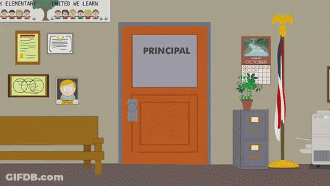 Principal's Office With United We Learn Sign GIF