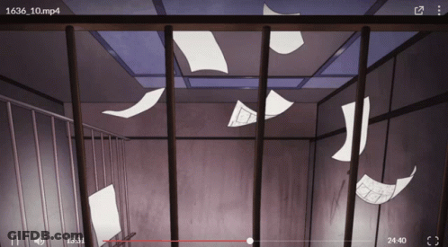 Prison Cell With Papers Falling GIF