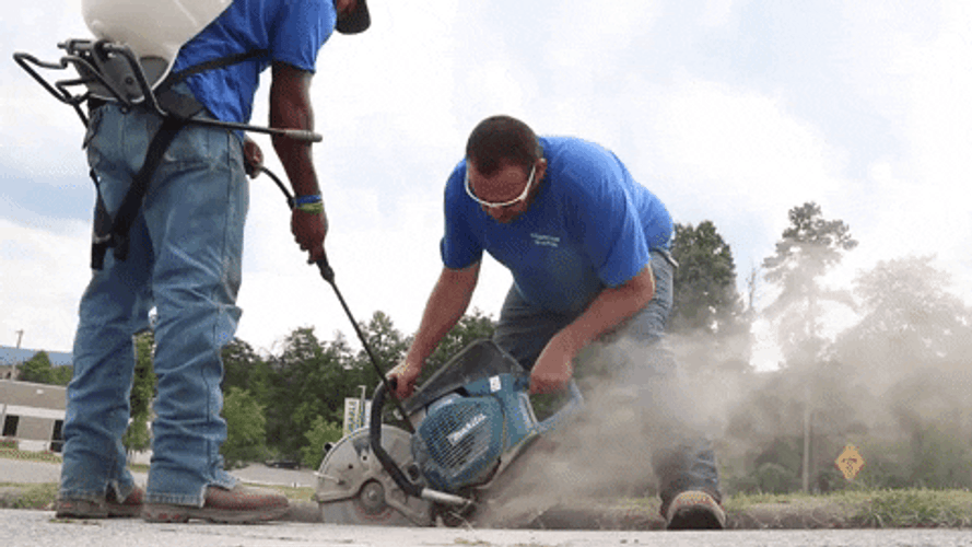 Professional Saw Worker Use Circular Saw GIF