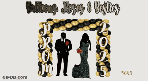 Prom Balloons Roses And Besties Are Displayed On A White Background GIF