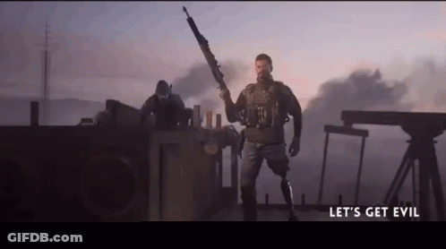 Prosthetic Leg Man Holding Gun Let's Get Evil GIF