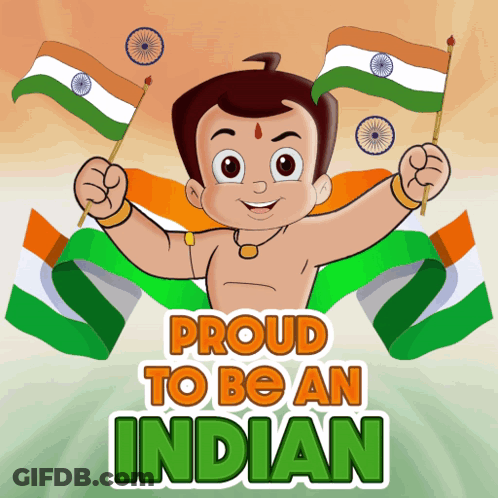 Proud To Be An Indian Cartoon Character Holding Flags GIF