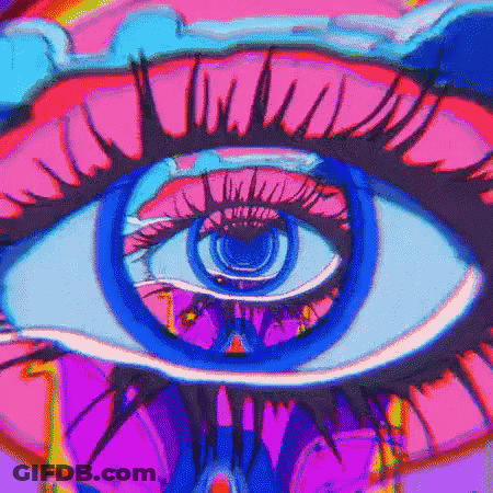 Psychedelic Woman's Eye Blue Pupil Rainbow Background GIF