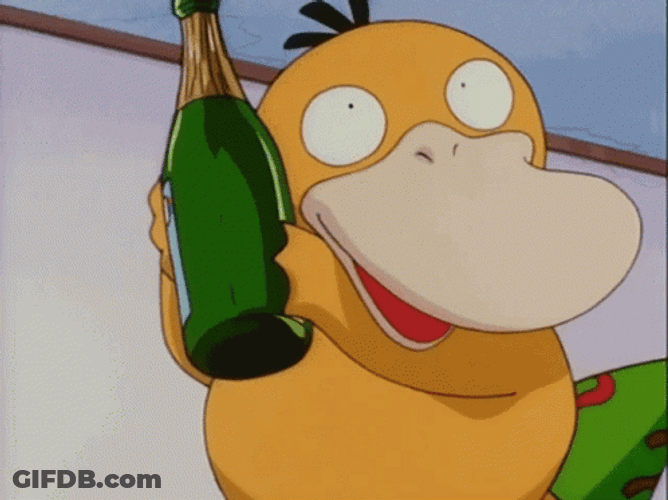 Psyduck Holding Bottle Of Wine GIF