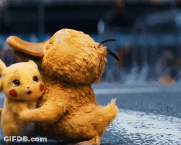 Psyduck Hugging Detective Pikachu GIF