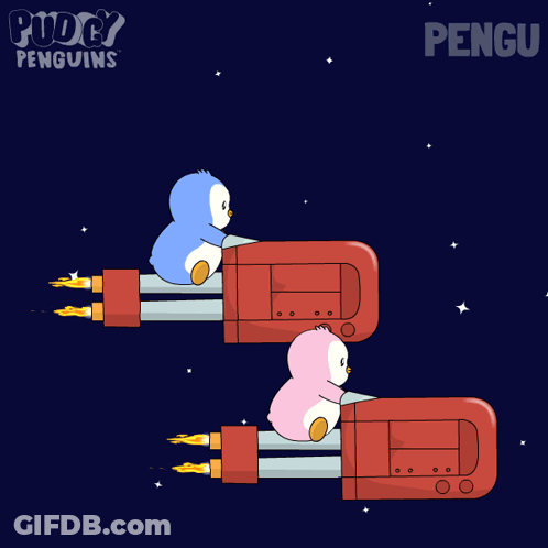 Puddy Penguins Riding Rockets GIF