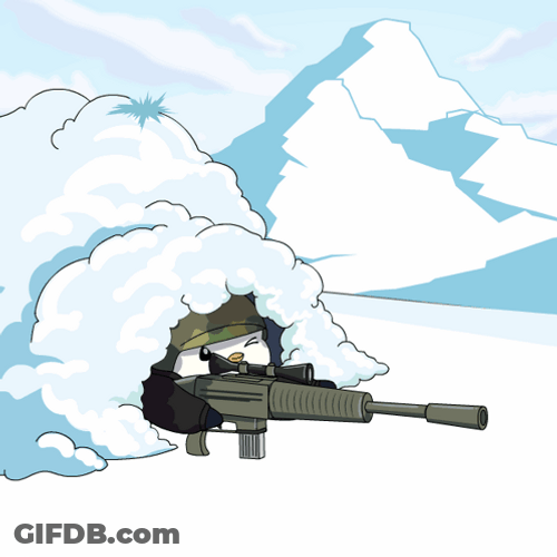 Pudgy Penguin As Gunner Hiding In Snow GIF