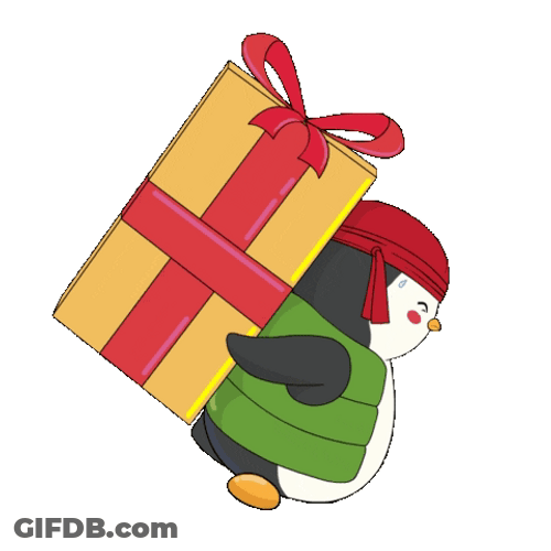 Pudgy Penguin Carrying Giant Present GIF