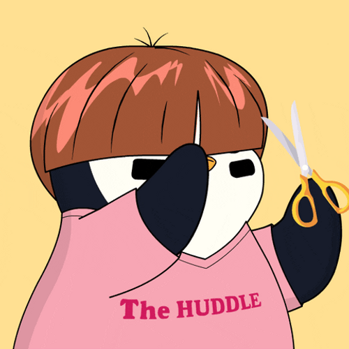 Pudgy Penguin Cutting Hair With Scissors GIF