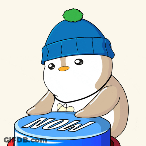 Pudgy Penguin Push Now Button GIF