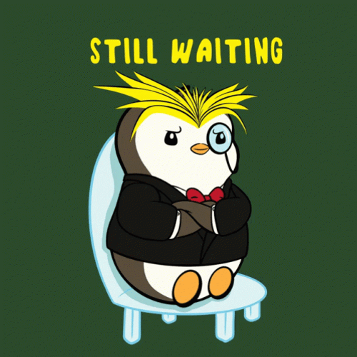 Pudgy Penguin Sitting On A Chair Still Waiting GIF