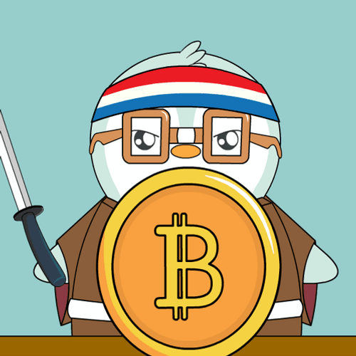 Pudgy Penguin Slicing Bitcoin Halving GIF