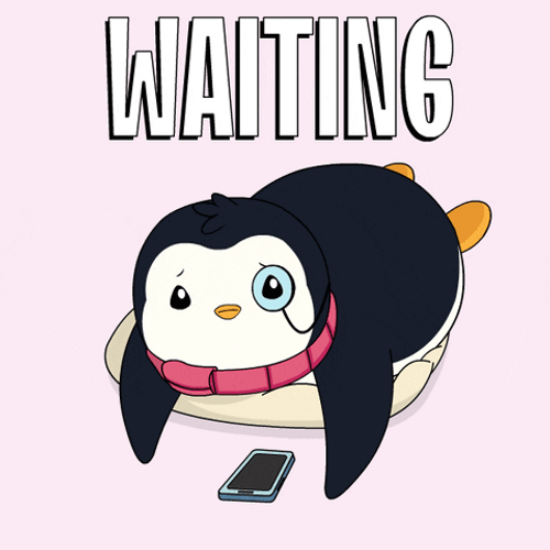 Pudgy Penguin Still Waiting While Playing With Phone GIF