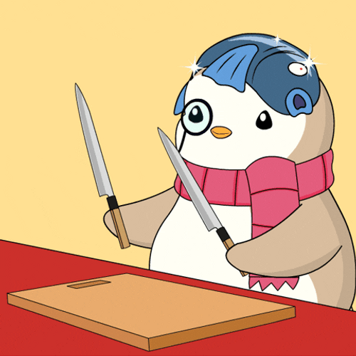 Pudgy Penguin Try To Cook Fish GIF
