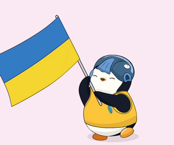 Pudgy Penguin Waving Ukraine Flag GIF