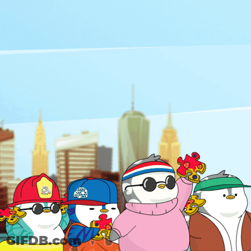Pudgy Penguins Holding Jigsaw Puzzle Pieces GIF