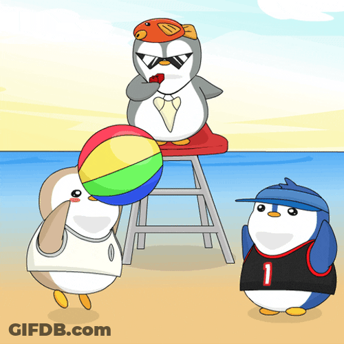Pudgy Penguins Play Beach Volleyball GIF