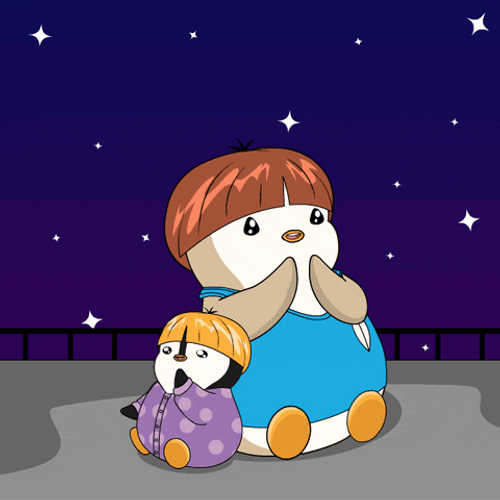 Pudgy Penguins Watching Meteor Shower GIF