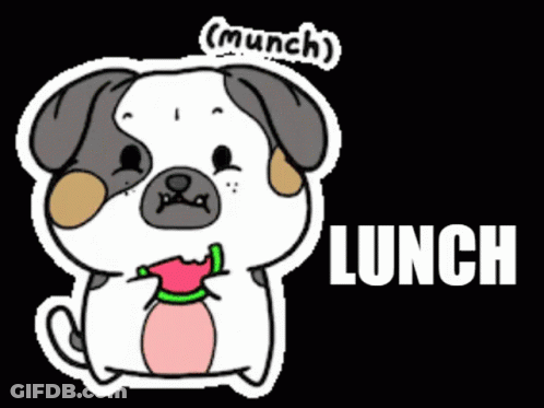 Pug Dog Eating Purple Bag Saying Lunch GIF