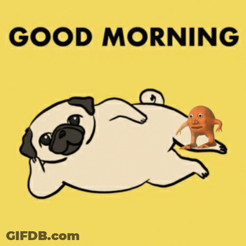 Pug Dog Lifting Leg Good Morning Cartoon GIF