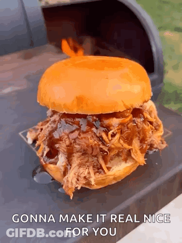 Pulled Pork Sandwich On Grill Gonna Make It Real Nice GIF