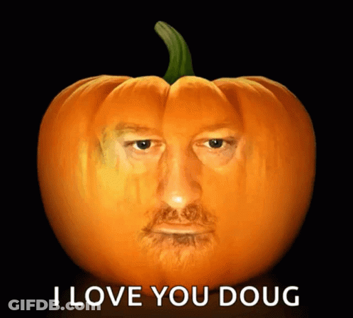 Pumpkin Carved Face Saying I Love You Doug GIF