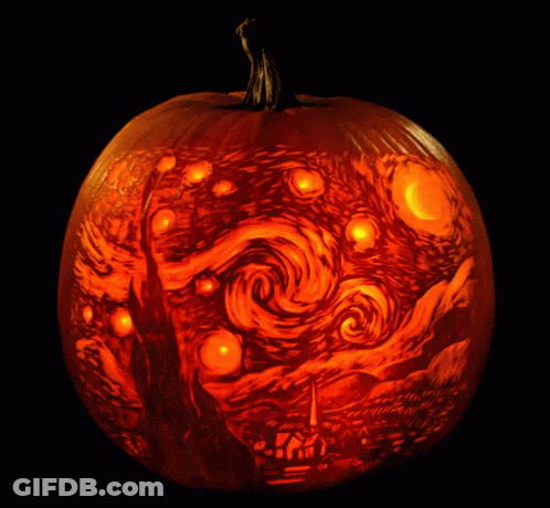 Pumpkin Carved Like Starry Night GIF