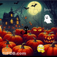 Pumpkin Cat Ghost Puzzle Saying Boo GIF