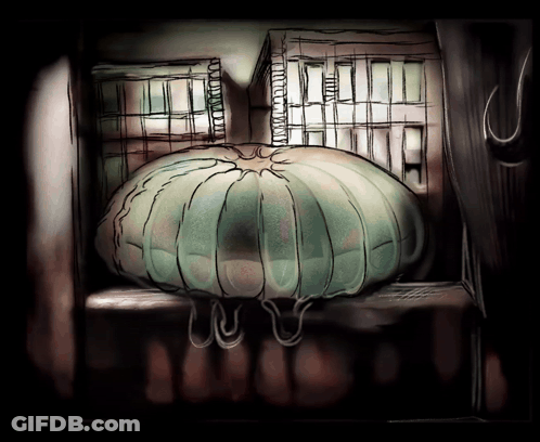 Pumpkin Drawing In Dark Room With House GIF