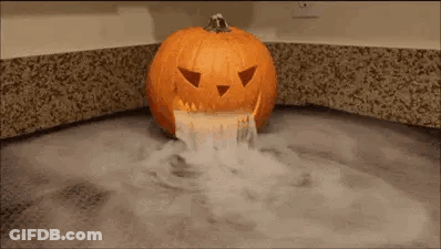 Pumpkin Face In Bathtub With Smoke GIF